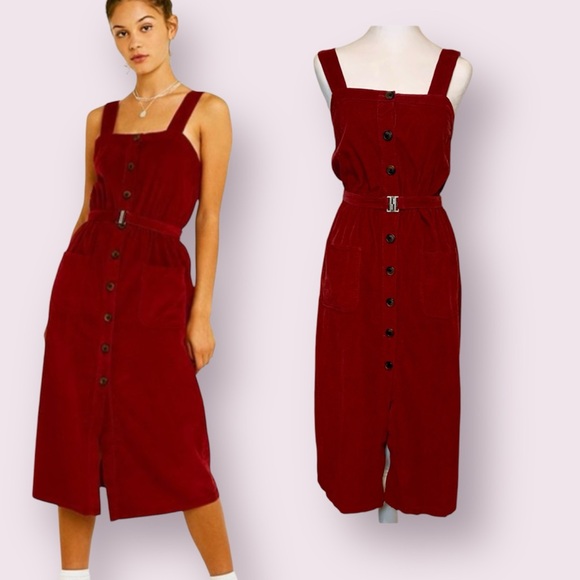 Urban Outfitters Dresses & Skirts - UO Urban Outfitters Cordelia Corduroy Button Front Midi Dress Burgundy Small
